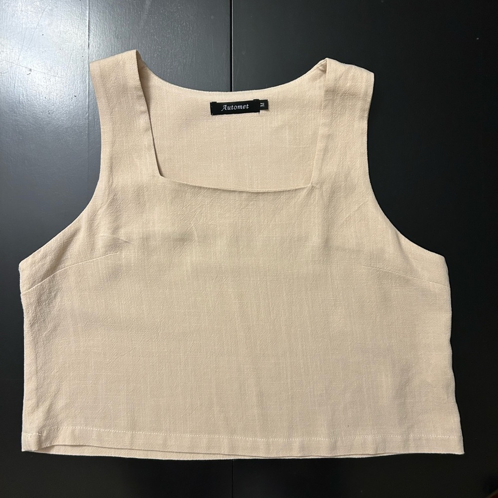 Automet Beige linen Women's  Crop Top